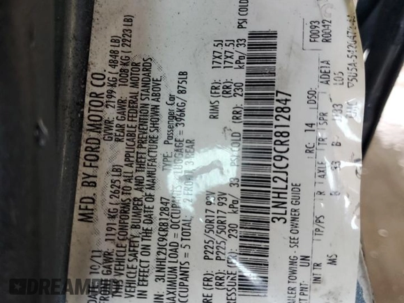 2012 Lincoln MKZ с VIN 3LNHL2JC9CR812847, выставлен на аукционе Copart как лот 58186205 с пробегом 136 855 миль миль и Списание • Salvage title. История ставок и продаж доступна на DreamBid. Изображение 13.