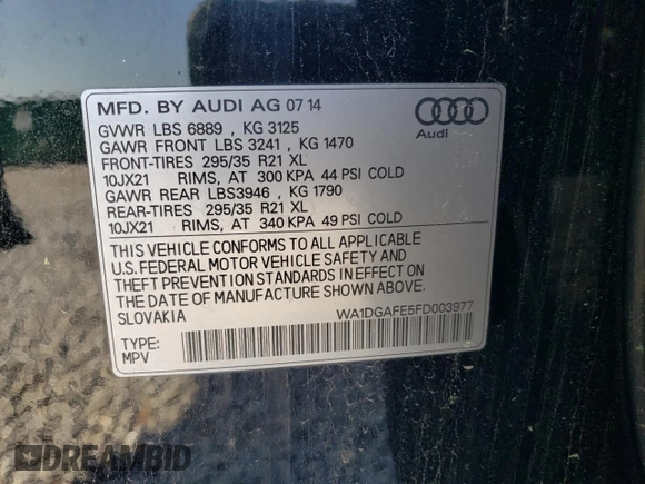 2015 Audi Q7 S line Prestige с VIN WA1DGAFE5FD003977, выставлен на аукционе Copart как лот 52365215 с пробегом 176 627 миль миль и Списание • Salvage title. История ставок и продаж доступна на DreamBid. Изображение 13.