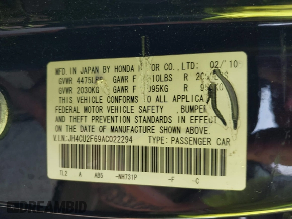 2010 Acura TSX with VIN JH4CU2F69AC022294, listed as a IAAI auction lot 42622880 with 179,223 mi miles and . Bid and sale history available at DreamBid. Image 9.