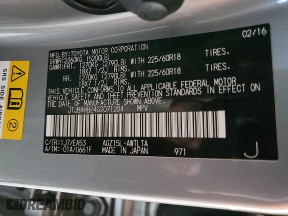 2016 Lexus NX 200t with VIN JTJBARBZ4G2071204, listed as a Copart auction lot 54156535 with 144,631 mi miles and Salvage Title. Bid and sale history available at DreamBid. Image 12.