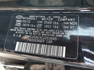 2012 Hyundai Accent SE with VIN KMHCU5AEXCU053645, listed as a IAAI auction lot 41407582 with 118,290 mi miles. Bid and sale history available at carsss.com. Image 9.