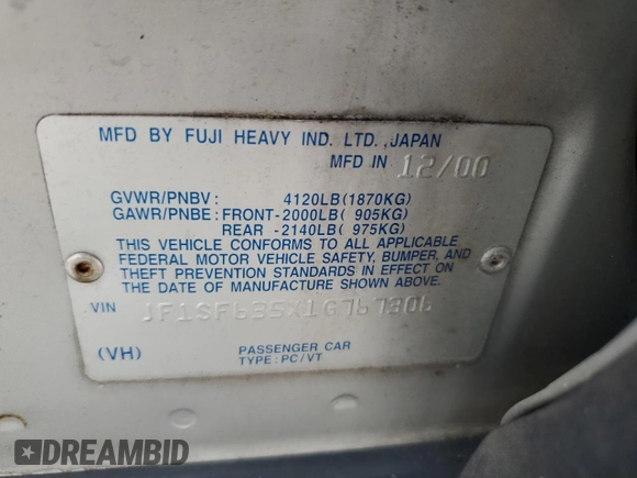 2001 Subaru Forester L with VIN JF1SF635X1G767306, listed as a Copart auction lot 55819544 with 111,656 mi miles and Non Repairable. Bid and sale history available at carsss.com. Image 13.