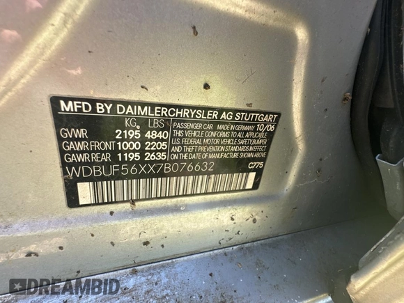 2007 Mercedes-Benz E 350 z VIN WDBUF56XX7B076632, wystawiony jako Copart lot #49129475 z przebiegiem 130 410 mil mil oraz Szkoda całkowita • Salvage title. Historia ofert i sprzedaży dostępna na DreamBid. Obrazek 10.