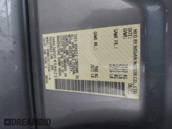 2015 Nissan Altima 2.5 S with VIN 1N4AL3AP1FC454621, listed as a IAAI auction lot 40069022 with 84,296 mi miles. Bid and sale history available at carsss.com. Image 9.