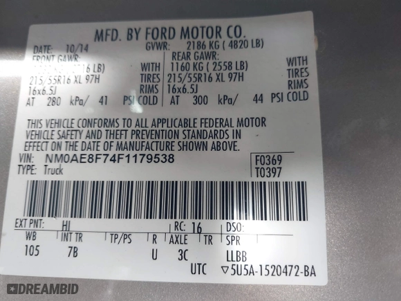 2015 Ford Transit Connect Wagon XLT with VIN NM0AE8F74F1179538, listed as a IAAI auction lot 41505221 with 57,798 mi miles. Bid and sale history available at carsss.com. Image 9.