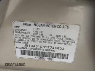 2000 Nissan Maxima GXE z VIN JN1CA31D8YT744603, wystawiony jako IAAI lot #42435490 z przebiegiem Nie podano mil oraz . Historia ofert i sprzedaży dostępna na DreamBid. Obrazek 9.