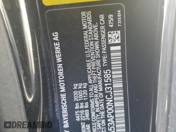 2022 BMW 4 Series 430i z VIN WBA53AP00NCJ31585, wystawiony jako Copart lot #87283084 z przebiegiem 32 464 mil mil oraz Szkoda całkowita • Salvage title. Historia ofert i sprzedaży dostępna na DreamBid. Obrazek 14.