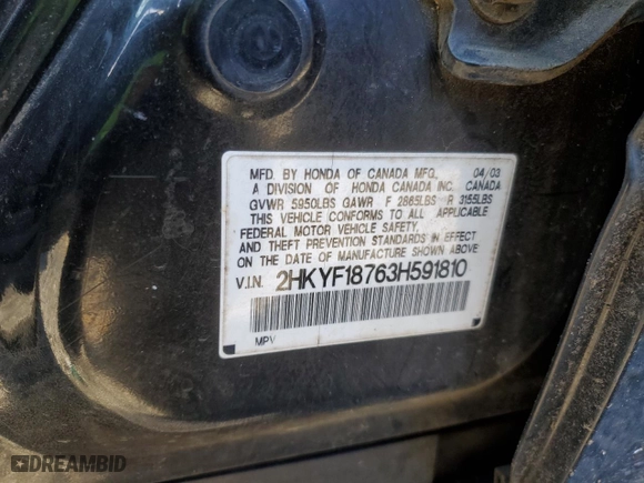 2003 Honda Pilot EX with VIN 2HKYF18763H591810, listed as a Copart auction lot 42040115 with 407,936 mi miles and Salvage Title. Bid and sale history available at carsss.com. Image 14.