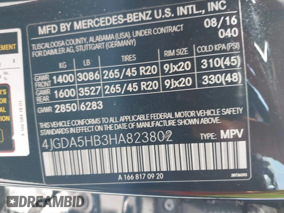 2017 Mercedes-Benz GLE 350 z VIN 4JGDA5HB3HA823802, wystawiony jako IAAI lot #42327672 z przebiegiem 84 538 mil mil oraz . Historia ofert i sprzedaży dostępna na DreamBid. Obrazek 9.