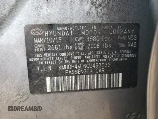 2016 Hyundai Elantra SE с VIN KMHDH4AE6GU493032, выставлен на аукционе Copart как лот 54873325 с пробегом 121 567 миль миль и Списание • Salvage title. История ставок и продаж доступна на DreamBid. Изображение 12.