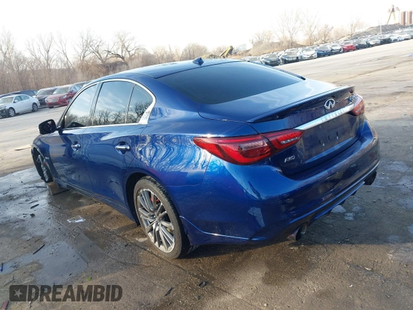 2020 Infiniti Q50 Red Sport 400 with VIN JN1FV7AR8LM660255, listed as a IAAI auction lot 41692654 with 64,773 mi miles and . Bid and sale history available at carsss.com. Image 3.