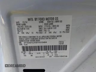2015 Ford F-150 XL z VIN 1FTEW1CF0FFA15484, wystawiony jako IAAI lot #41928568 z przebiegiem Nie podano mil oraz . Historia ofert i sprzedaży dostępna na DreamBid. Obrazek 9.