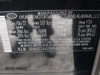 2023 Hyundai Santa Fe SEL with VIN 5NMS24AJ9PH533928, listed as a IAAI auction lot 41784157 with 56,903 mi miles and . Bid and sale history available at DreamBid. Image 9.