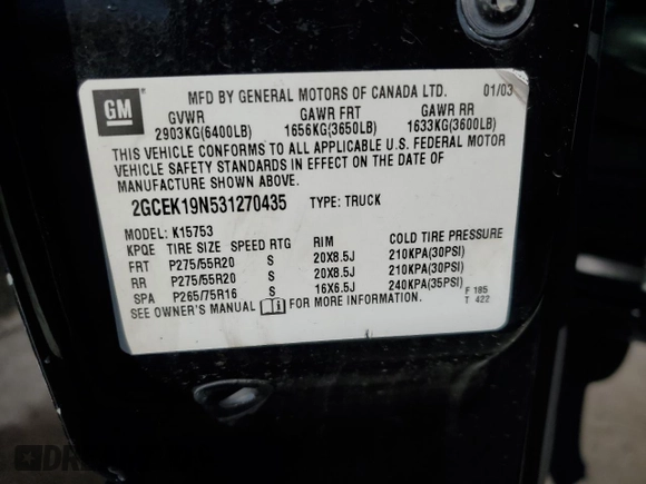 2003 Chevrolet Silverado SS z VIN 2GCEK19N531270435, wystawiony jako Copart lot #76632764 z przebiegiem 200 234 mil mil oraz Szkoda całkowita • Salvage title. Historia ofert i sprzedaży dostępna na DreamBid. Obrazek 12.