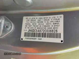 2002 Acura RSX Auto z VIN JH4DC54872C006626, wystawiony jako IAAI lot #41827725 z przebiegiem Nie podano mil oraz . Historia ofert i sprzedaży dostępna na DreamBid. Obrazek 9.