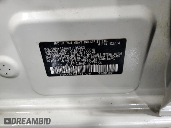 2014 Subaru Impreza Special Sports Limited with VIN JF1GPAU64E8273584, listed as a Copart auction lot 60454025 with 149,457 mi miles and Salvage title. Bid and sale history available at DreamBid. Image 13.