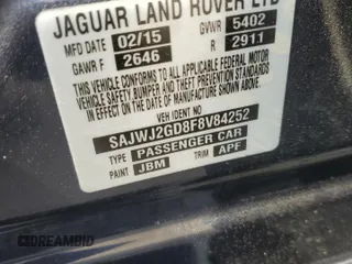 2015 Jaguar XJ Portfolio with VIN SAJWJ2GD8F8V84252, listed as a Copart auction lot 49313935 with 90,545 mi miles and Salvage title. Bid and sale history available at DreamBid. Image 12.