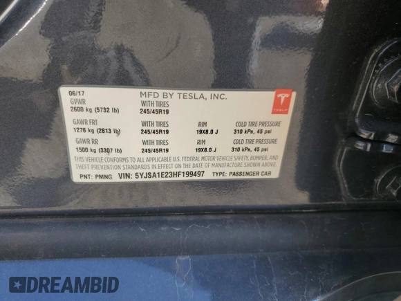 2017 Tesla Model S 100D с VIN 5YJSA1E23HF199497, выставлен на аукционе Copart как лот 51302475 с пробегом 61 993 миль миль и Списание • Salvage title. История ставок и продаж доступна на DreamBid. Изображение 15.