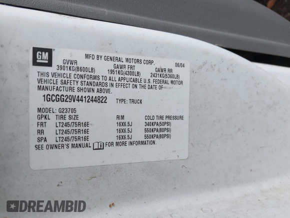 2004 Chevrolet Express Cargo Van with VIN 1GCGG29V441244822, listed as a IAAI auction lot 41636561 with 1 mi miles. Bid and sale history available at carsss.com. Image 9.