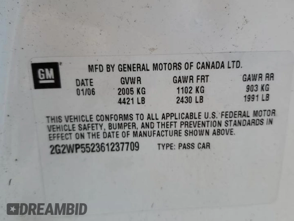 2006 Pontiac Grand Prix with VIN 2G2WP552361237709, listed as a Copart auction lot 54366815 with 198,063 mi miles and Salvage title. Bid and sale history available at DreamBid. Image 12.