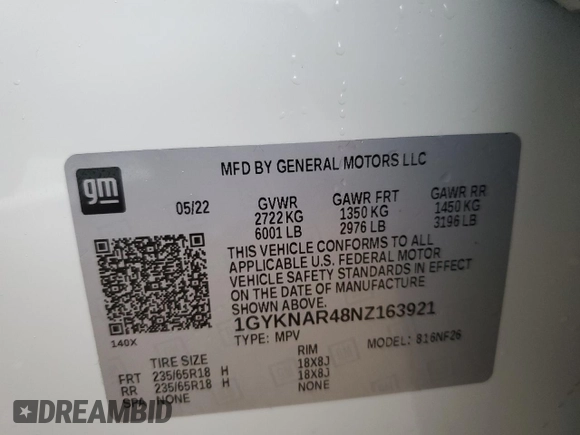 2022 Cadillac XT5 FWD Luxury z VIN 1GYKNAR48NZ163921, wystawiony jako Copart lot #74507874 z przebiegiem 5 723 mil mil oraz Nie do naprawy • Non repairable. Historia ofert i sprzedaży dostępna na DreamBid. Obrazek 14.