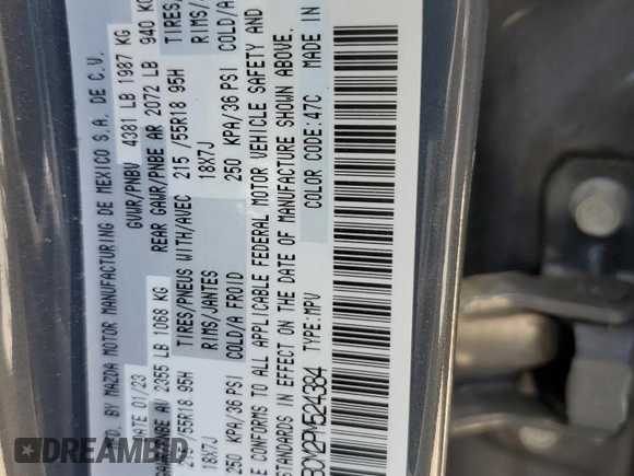2023 Mazda CX-30 S Carbon Edition z VIN 3MVDMBCM2PM524384, wystawiony jako Copart lot #62699155 z przebiegiem 25 765 mil mil oraz Szkoda całkowita • Salvage title. Historia ofert i sprzedaży dostępna na DreamBid. Obrazek 12.