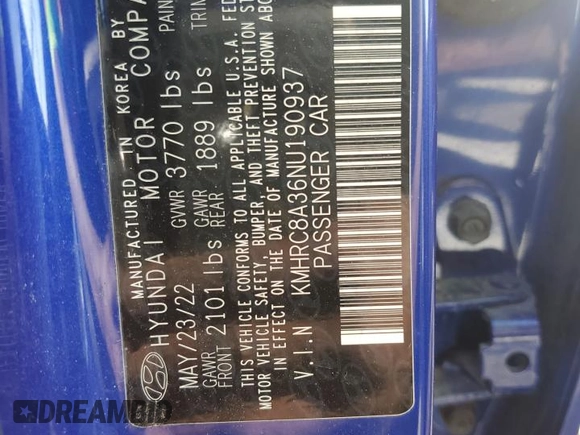 2022 Hyundai Venue Limited with VIN KMHRC8A36NU190937, listed as a Copart auction lot 42716045 with Not Provided miles and Non Repairable. Bid and sale history available at DreamBid. Image 14.