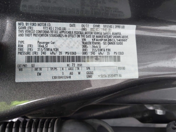 2012 Ford Focus SE with VIN 1FAHP3K28CL140997, listed as a IAAI auction lot 41955009 with 133,587 mi miles and . Bid and sale history available at carsss.com. Image 9.