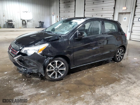 2024 Mitsubishi Mirage Black Edition with VIN ML32AWHJ8RH003445, listed as a Copart auction lot 81204214 with 28068 miles and Clean Title. Bid and sale history available at carsss.com. Image 1.