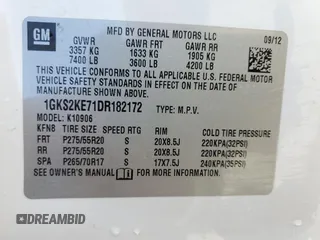 2013 GMC Yukon XL SLT z VIN 1GKS2KE71DR182172, wystawiony jako Copart lot #48693785 z przebiegiem 200 313 mil mil oraz Szkoda całkowita • Salvage title. Historia ofert i sprzedaży dostępna na DreamBid. Obrazek 14.