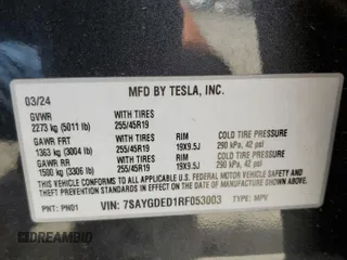 2024 Tesla Model Y с VIN 7SAYGDED1RF053003, выставлен на аукционе Copart как лот 63120195 с пробегом 8 679 миль миль и Списание • Salvage title. История ставок и продаж доступна на DreamBid. Изображение 14.