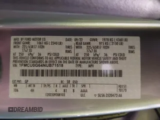 2022 Ford Escape SE с VIN 1FMCU0G64NUB71518, выставлен на аукционе IAAI как лот 42196475 с пробегом 9 389 миль миль и . История ставок и продаж доступна на DreamBid. Изображение 9.