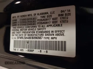 2014 Honda Odyssey EX with VIN 5FNRL5H48EB096987, listed as a IAAI auction lot 42039652 with 108,851 mi miles and . Bid and sale history available at carsss.com. Image 9.
