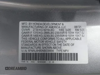 2022 Honda Odyssey Touring with VIN 5FNRL6H80NB039904, listed as a IAAI auction lot 41849132 with Not Provided miles and . Bid and sale history available at DreamBid. Image 9.