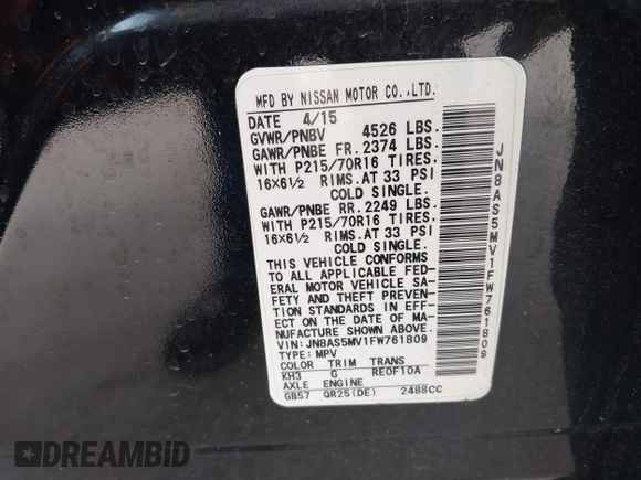 2015 Nissan Rogue S z VIN JN8AS5MV1FW761809, wystawiony jako IAAI lot #42098400 z przebiegiem 100 834 mil mil oraz . Historia ofert i sprzedaży dostępna na DreamBid. Obrazek 9.