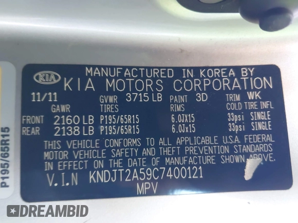 2012 Kia Soul with VIN KNDJT2A59C7400121, listed as a IAAI auction lot 42058012 with 83,059 mi miles. Bid and sale history available at carsss.com. Image 9.