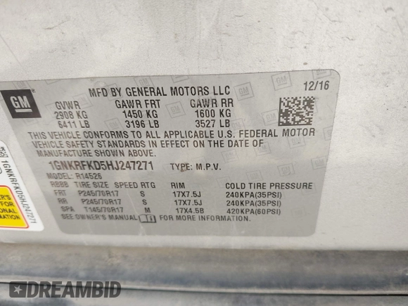 2017 Chevrolet Traverse LS with VIN 1GNKRFKD5HJ247271, listed as a IAAI auction lot 42292505 with 135,767 mi miles and . Bid and sale history available at DreamBid. Image 9.