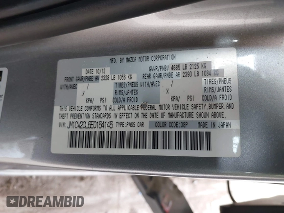 2014 Mazda 5 Touring with VIN JM1CW2CL6E0164146, listed as a IAAI auction lot 41458945 with 157,345 mi miles. Bid and sale history available at carsss.com. Image 9.