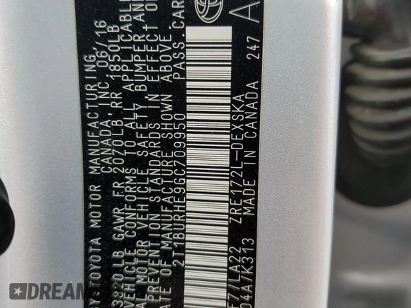 2016 Toyota Corolla L z VIN 2T1BURHE9GC709950, wystawiony jako Copart lot #49146975 z przebiegiem 151 283 mil mil oraz Szkoda całkowita • Salvage title. Historia ofert i sprzedaży dostępna na DreamBid. Obrazek 13.