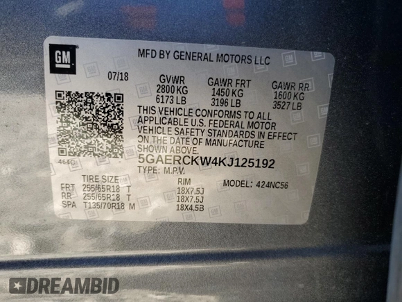 2019 Buick Enclave Premium with VIN 5GAERCKW4KJ125192, listed as a Copart auction lot 79693634 with 64,995 mi miles and Salvage Title. Bid and sale history available at carsss.com. Image 12.