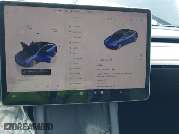 2023 Tesla Model 3 z VIN 5YJ3E1EA4PF433466, wystawiony jako IAAI lot #42249247 z przebiegiem 39 808 mil mil oraz . Historia ofert i sprzedaży dostępna na DreamBid. Obrazek 7.