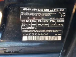 2003 Mercedes-Benz M-Class 5.0L with VIN 4JGAB75E43A426568, listed as a Copart auction lot 83478864 with 145,352 mi miles and Clean Title. Bid and sale history available at carsss.com. Image 12.