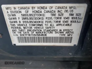 2005 Honda Pilot EX-L z VIN 2HKYF18705H564606, wystawiony jako Copart lot #55747785 z przebiegiem 272 432 mil mil oraz Szkoda całkowita • Salvage title. Historia ofert i sprzedaży dostępna na DreamBid. Obrazek 12.