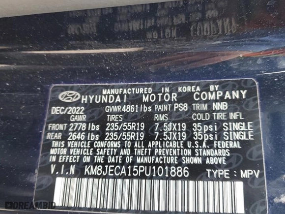 2023 Hyundai Tucson Hybrid Limited with VIN KM8JECA15PU101886, listed as a Copart auction lot 85200284 with 53,926 mi miles and Salvage Title. Bid and sale history available at carsss.com. Image 14.