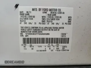 2016 Ford Explorer Sport with VIN 1FM5K8GT7GGA93286, listed as a Copart auction lot 59331775 with 144,028 mi miles and Salvage title. Bid and sale history available at DreamBid. Image 13.