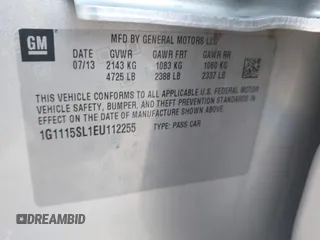 2014 Chevrolet Impala LT with VIN 1G1115SL1EU112255, listed as a IAAI auction lot 41753176 with 69,583 mi miles and . Bid and sale history available at DreamBid. Image 9.