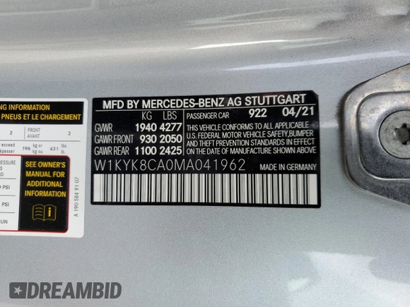 2021 Mercedes-Benz AMG GT z VIN W1KYK8CA0MA041962, wystawiony jako Copart lot #82825233 z przebiegiem 17 481 mil mil oraz . Historia ofert i sprzedaży dostępna na DreamBid. Obrazek 12.