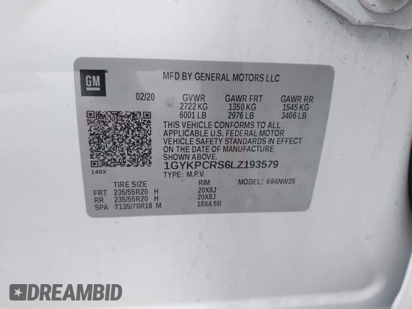 2020 Cadillac XT6 FWD Premium Luxury with VIN 1GYKPCRS6LZ193579, listed as a IAAI auction lot 42367917 with 39,647 mi miles and . Bid and sale history available at DreamBid. Image 9.