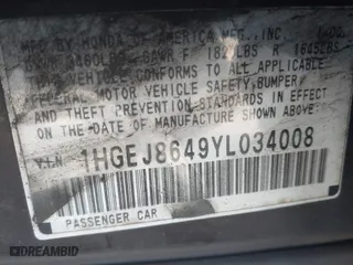 2000 Honda Civic EX with VIN 1HGEJ8649YL034008, listed as a IAAI auction lot 41691792 with 196,593 mi miles. Bid and sale history available at carsss.com. Image 9.