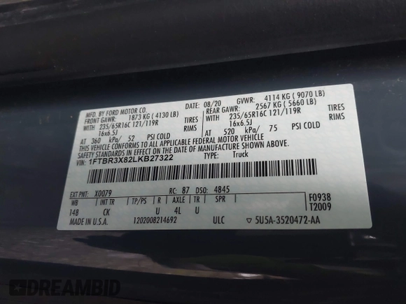 2020 Ford Transit Cargo with VIN 1FTBR3X82LKB27322, listed as a IAAI auction lot 38454284 with 30,816 mi miles. Bid and sale history available at carsss.com. Image 9.